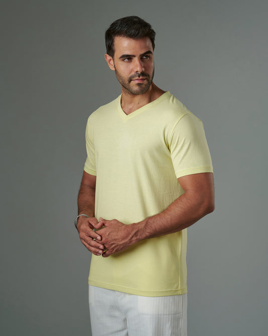 Slub V-Neck Tee Butter Yellow