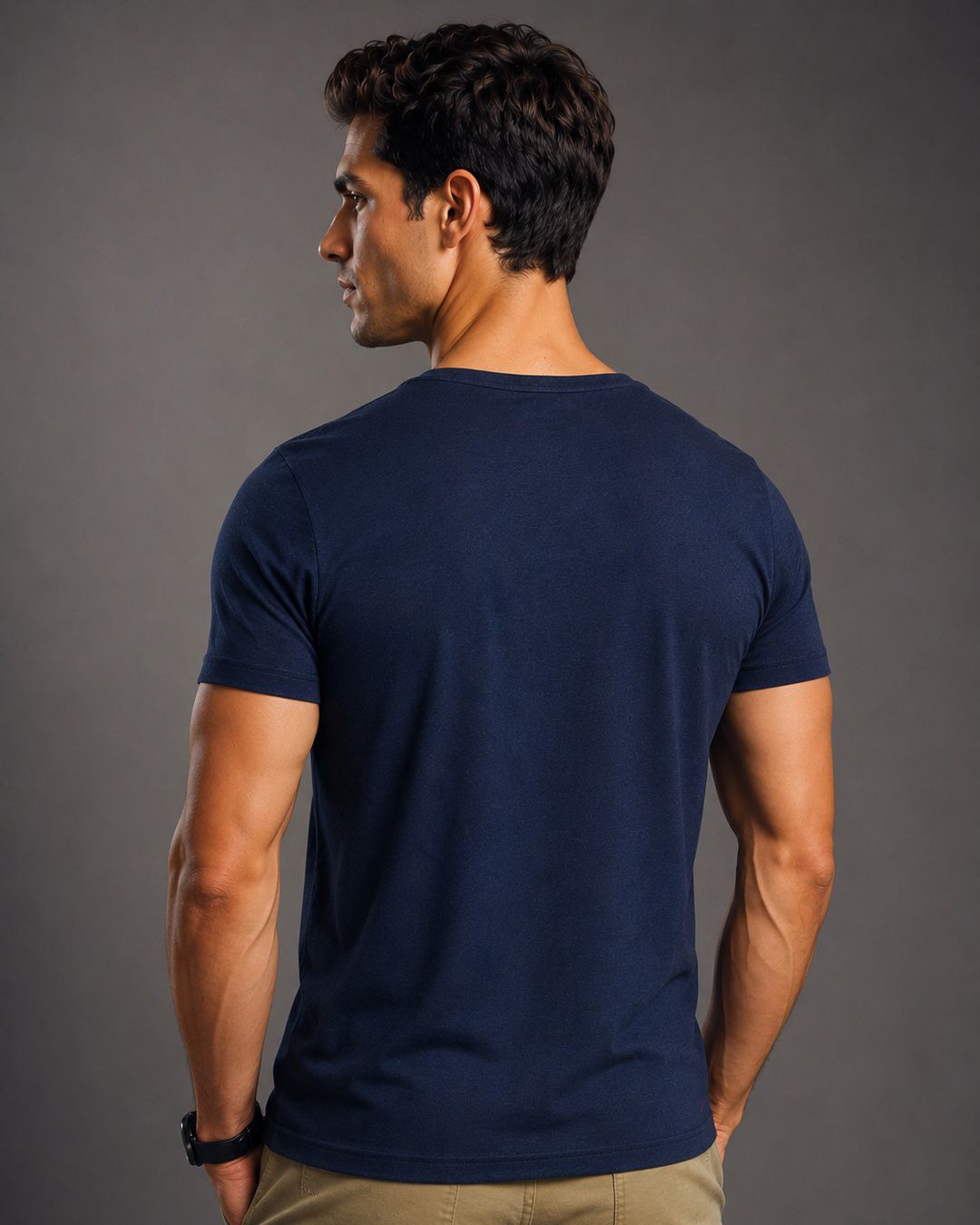 Basic Wide Neck Tee - Navy Blue