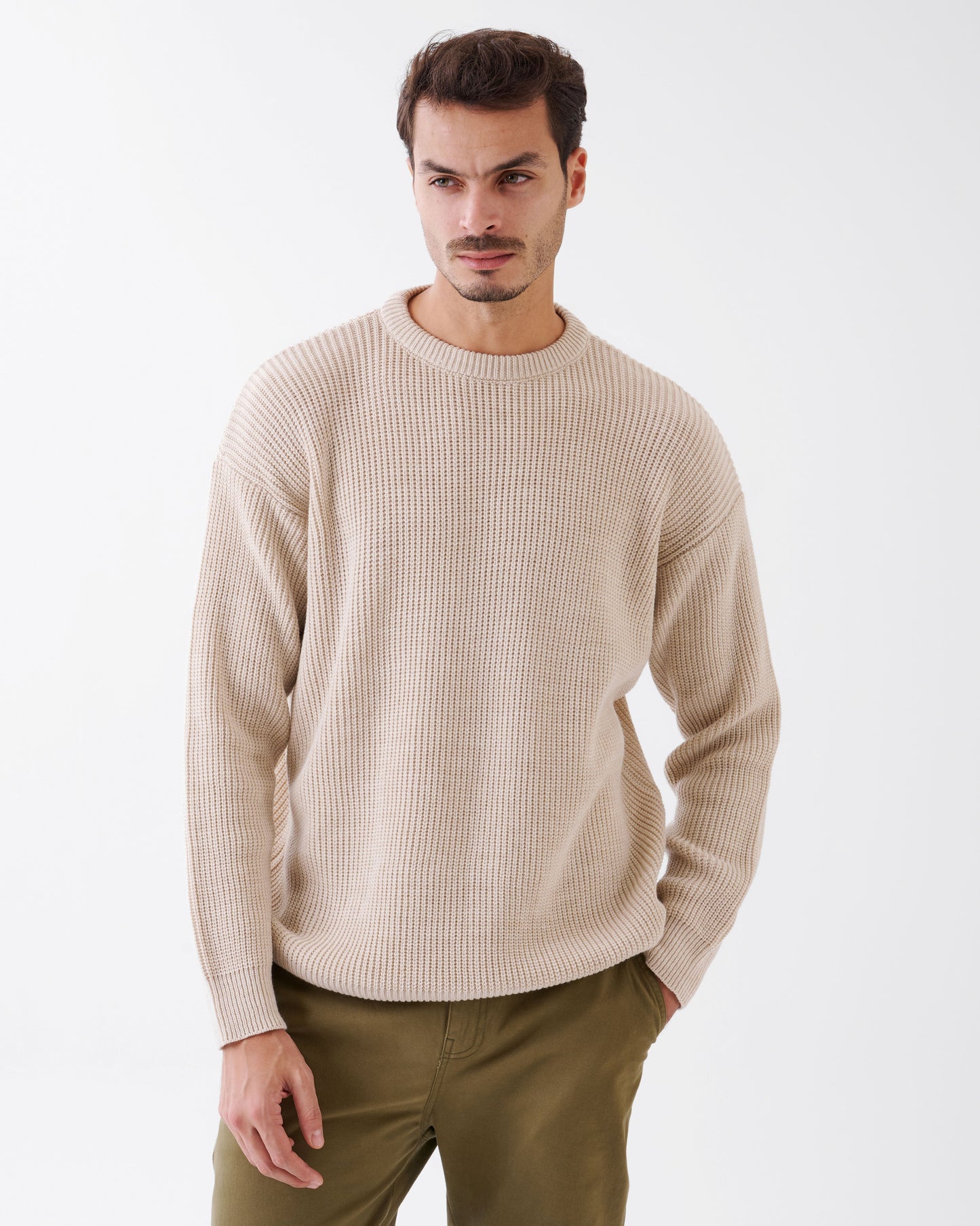 Round Neck Beige Comfortable Knitted Sweater