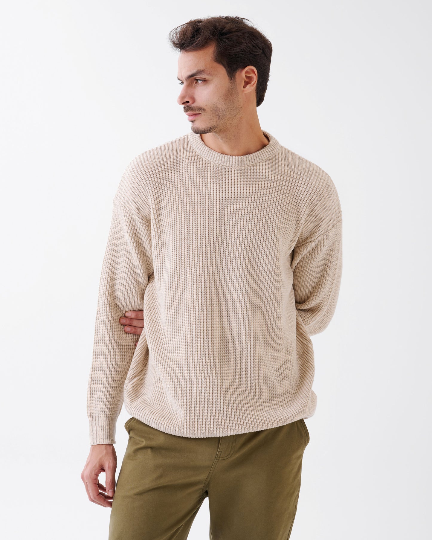 Round Neck Beige Comfortable Knitted Sweater