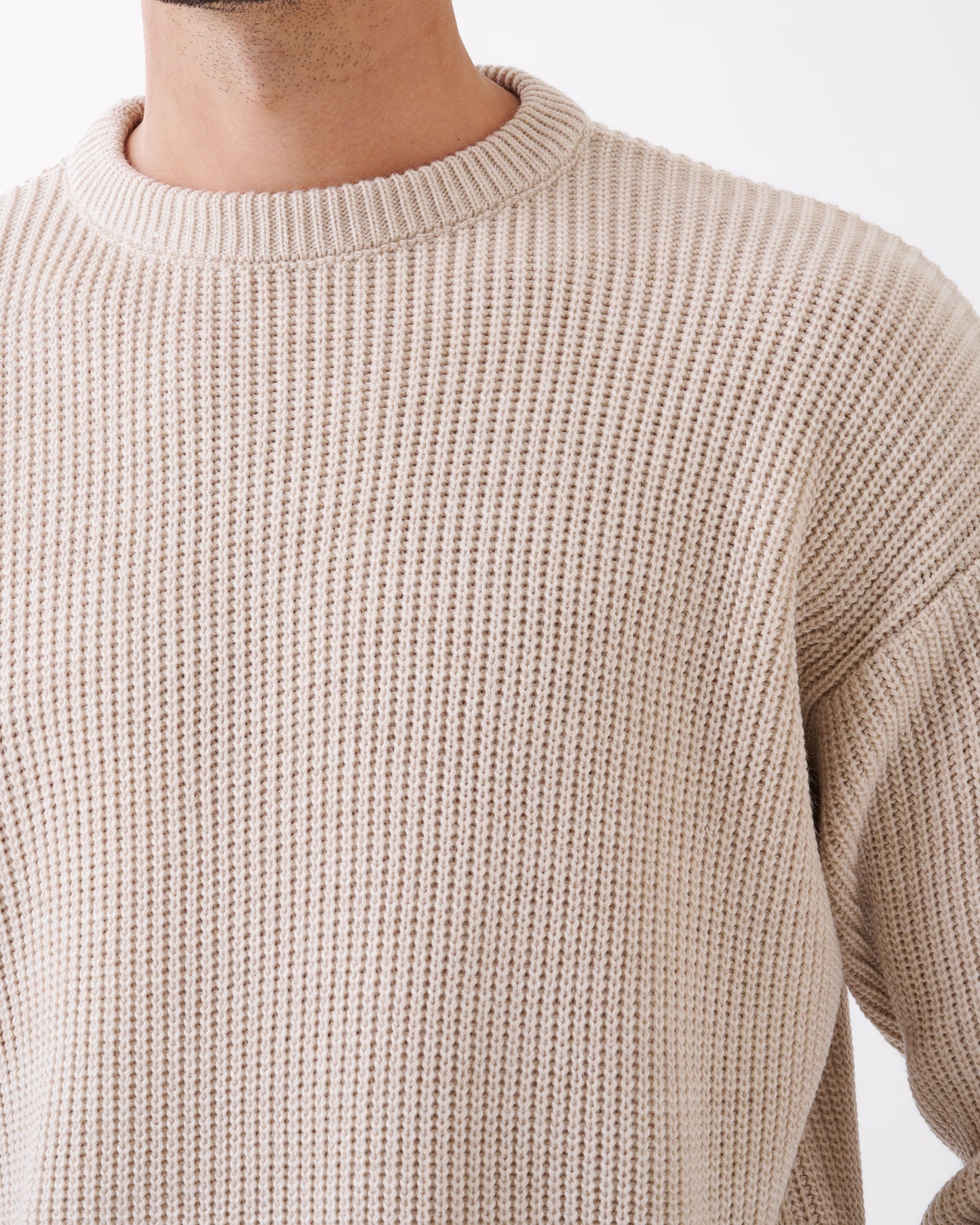Round Neck Beige Comfortable Knitted Sweater