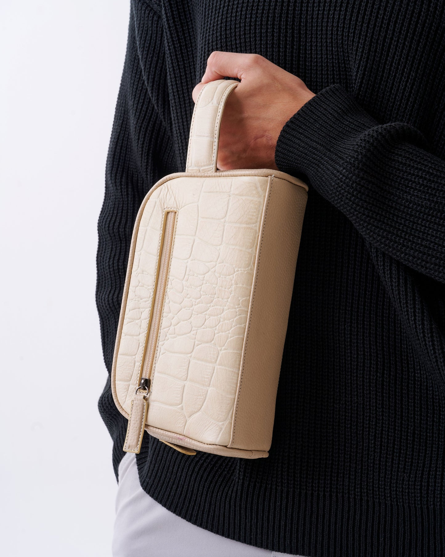 Handmade Clutch Bag High-Quality Leather Handbag - Beige
