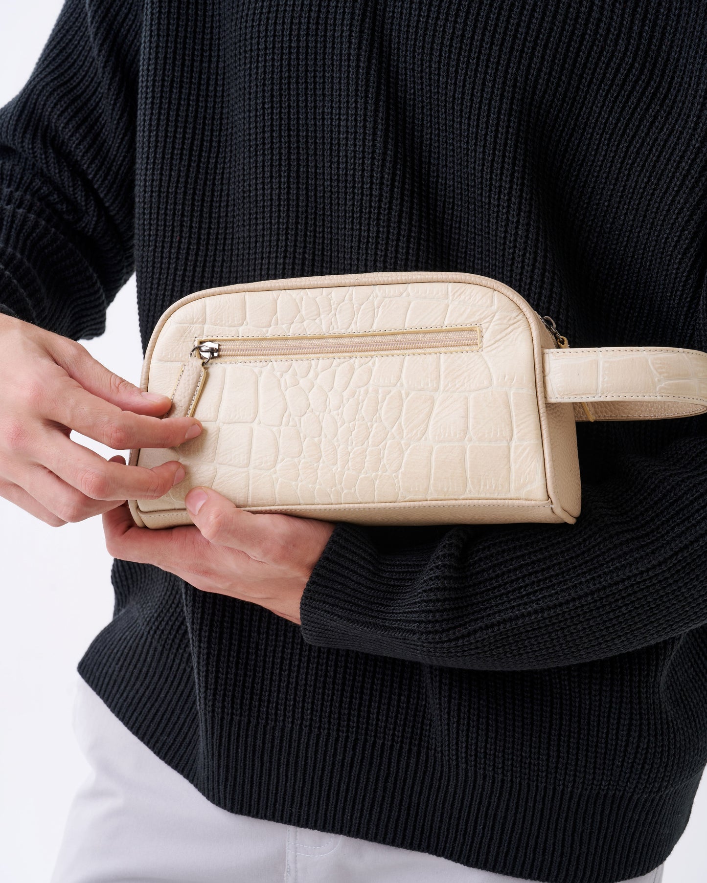 Handmade Clutch Bag High-Quality Leather Handbag - Beige