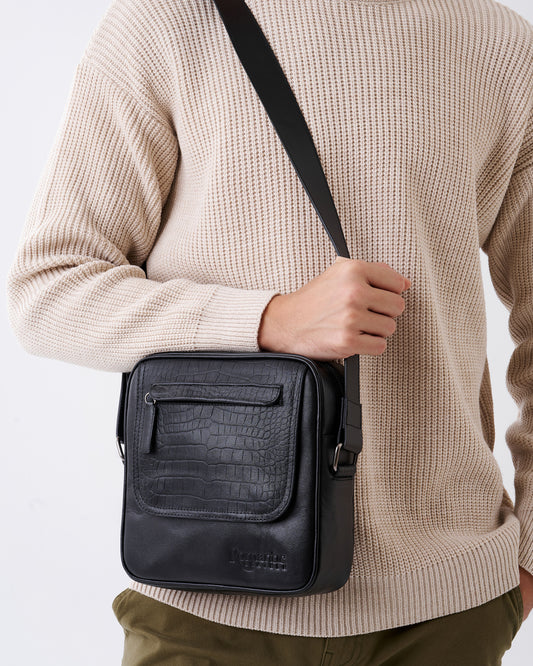 Crafted Cross Bag from genuine natural leather - Black