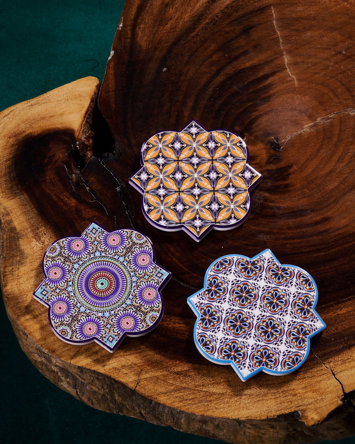 Stylish Wooden Cup Coasters – Set of 3 - Islamic Shape