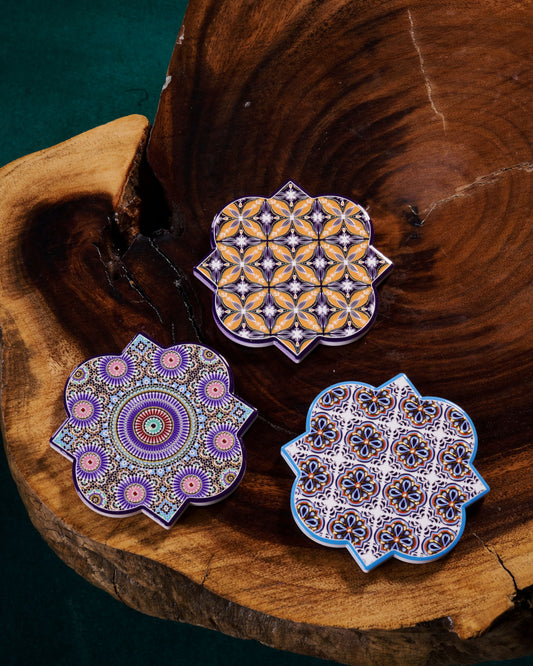 Stylish Wooden Cup Coasters – Set of 3 - Islamic Shape
