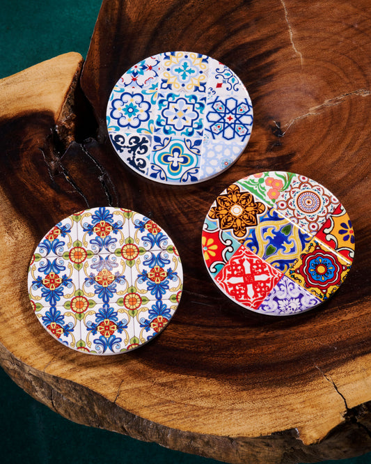 Stylish Wooden Cup Coasters – Set of 3 - Circle Shape
