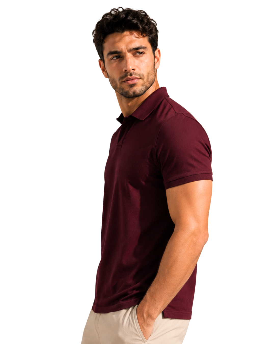Buttonless Polo Pique - Maroon