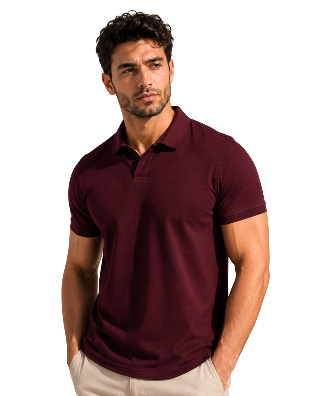 Buttonless Polo Pique - Maroon