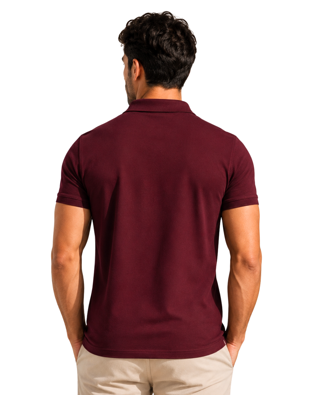 Buttonless Polo Pique - Maroon