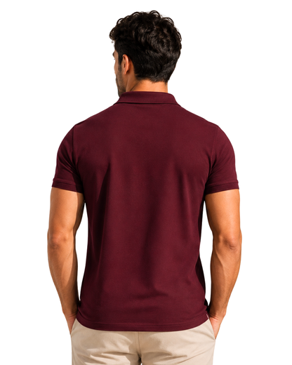 Buttonless Polo Pique - Maroon