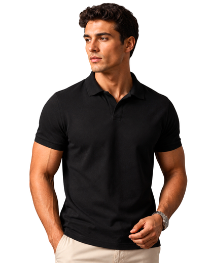 Buttonless Polo Pique - Black