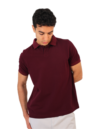 Buttonless Polo Pique - Maroon