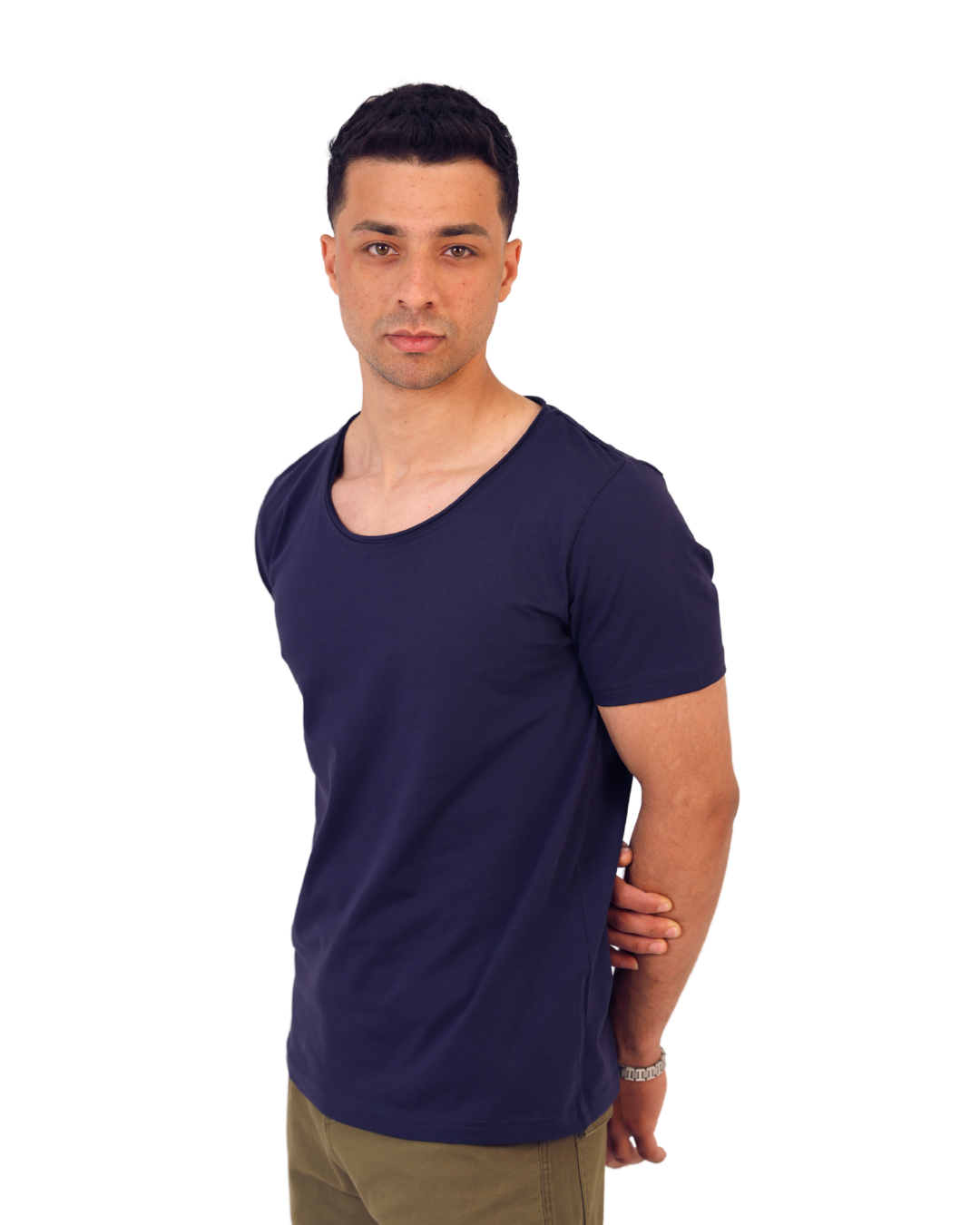 Basic Wide Neck Tee - Navy Blue