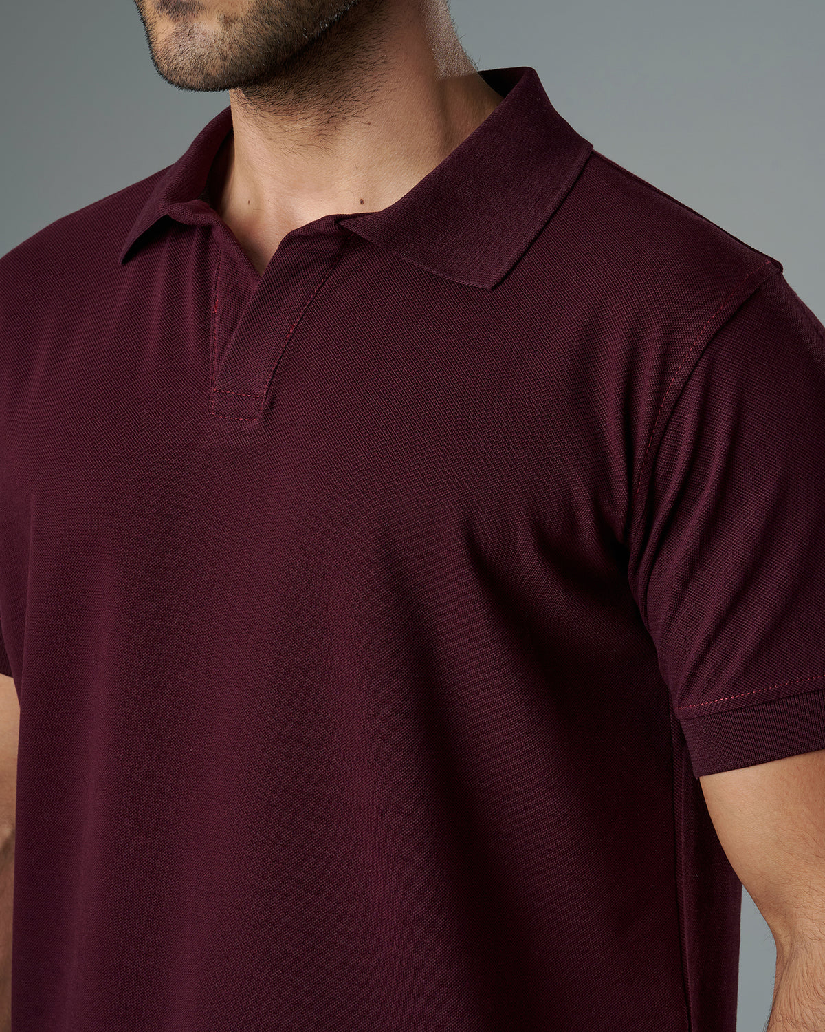Buttonless Polo Pique - Maroon
