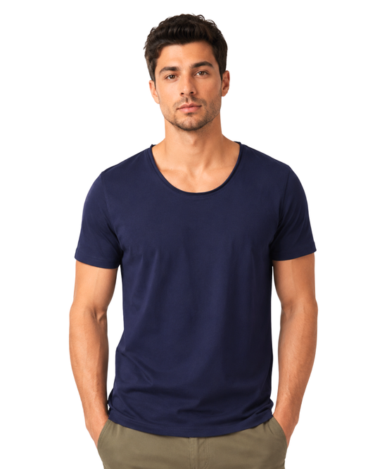 Basic Wide Neck Tee - Navy Blue