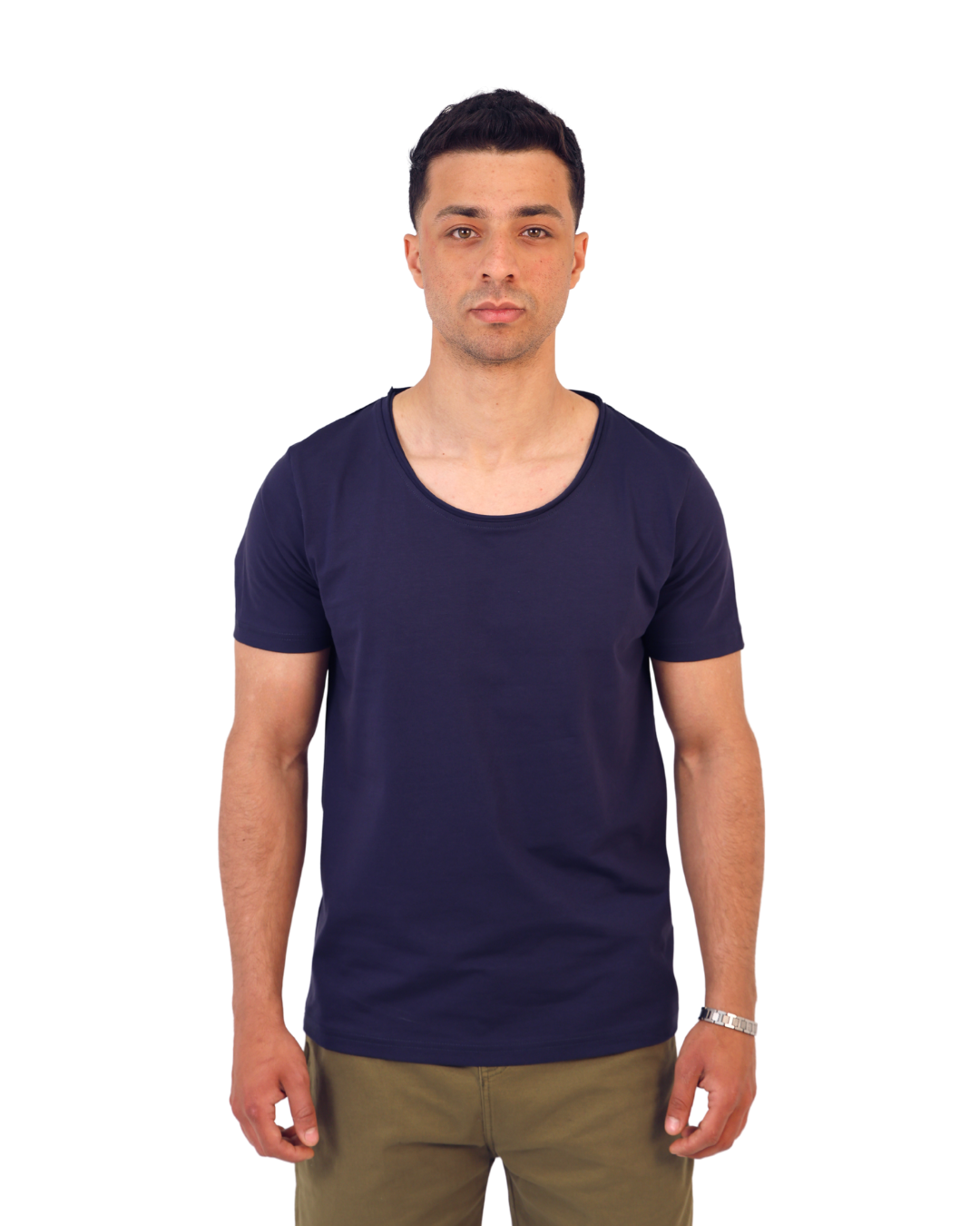 Basic Wide Neck Tee - Navy Blue