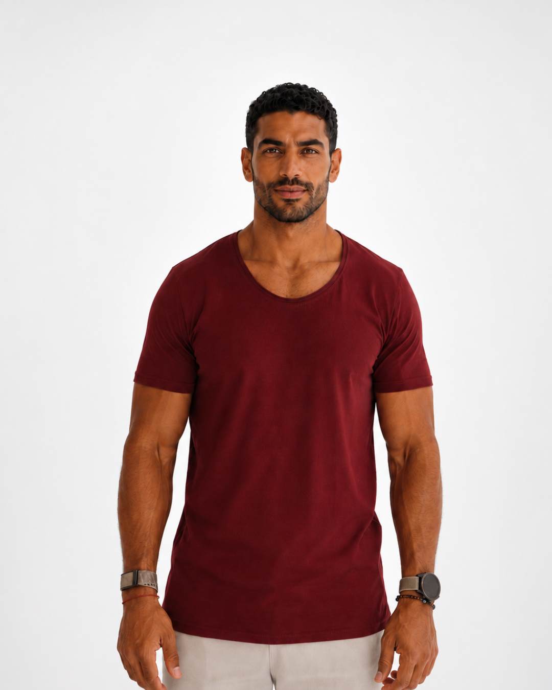 Basic U-Neck Tee - Maroon