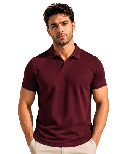 Buttonless Polo Pique - Maroon