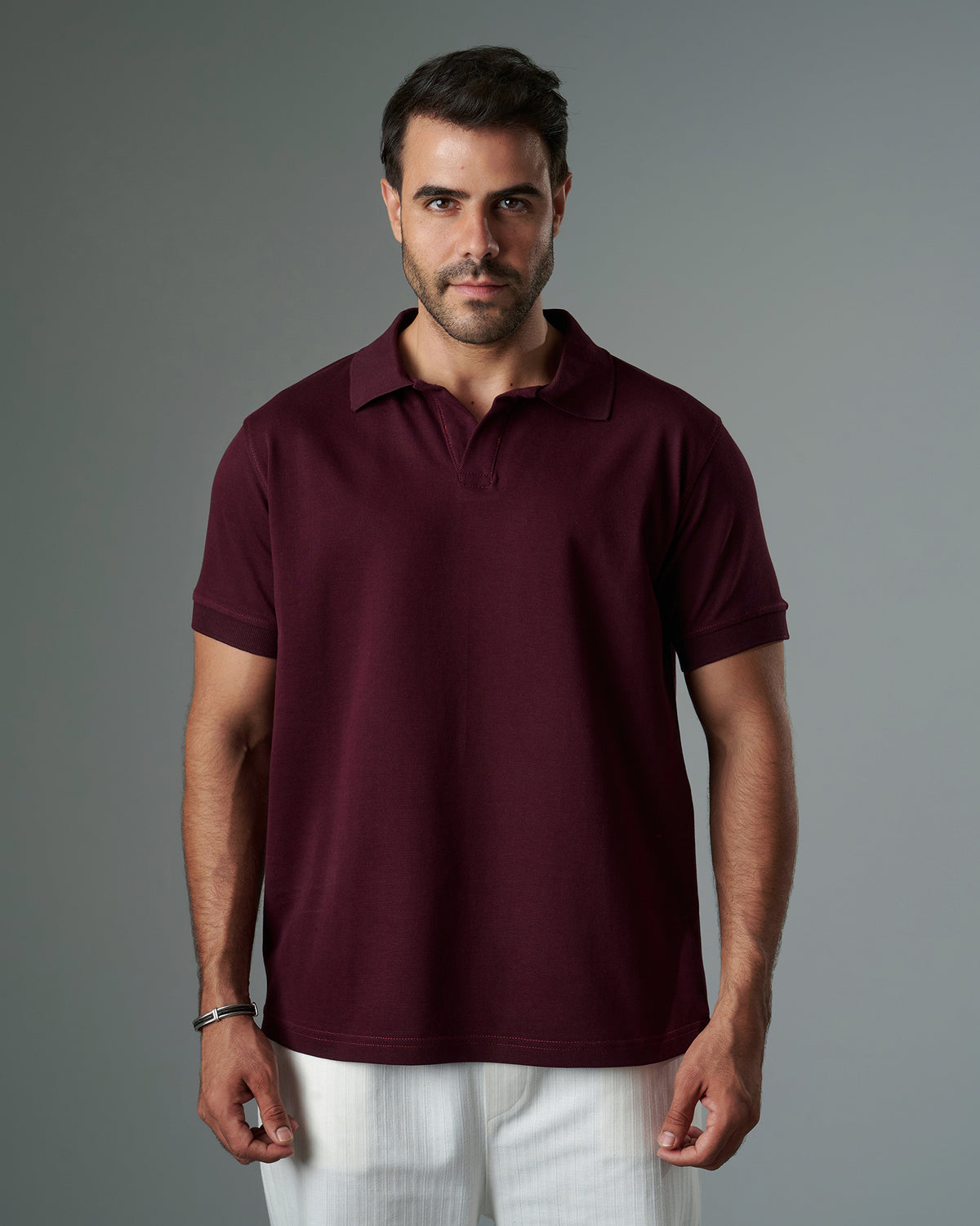 Buttonless Polo Pique - Maroon