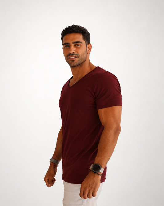Basic U-Neck Tee - Maroon