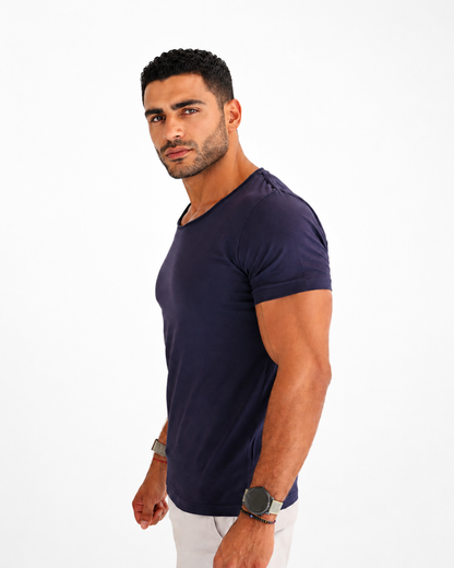 Basic Wide Neck Tee - Navy Blue
