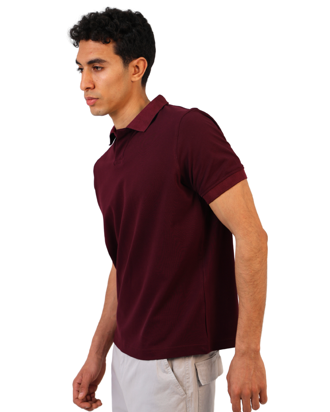 Buttonless Polo Pique - Maroon