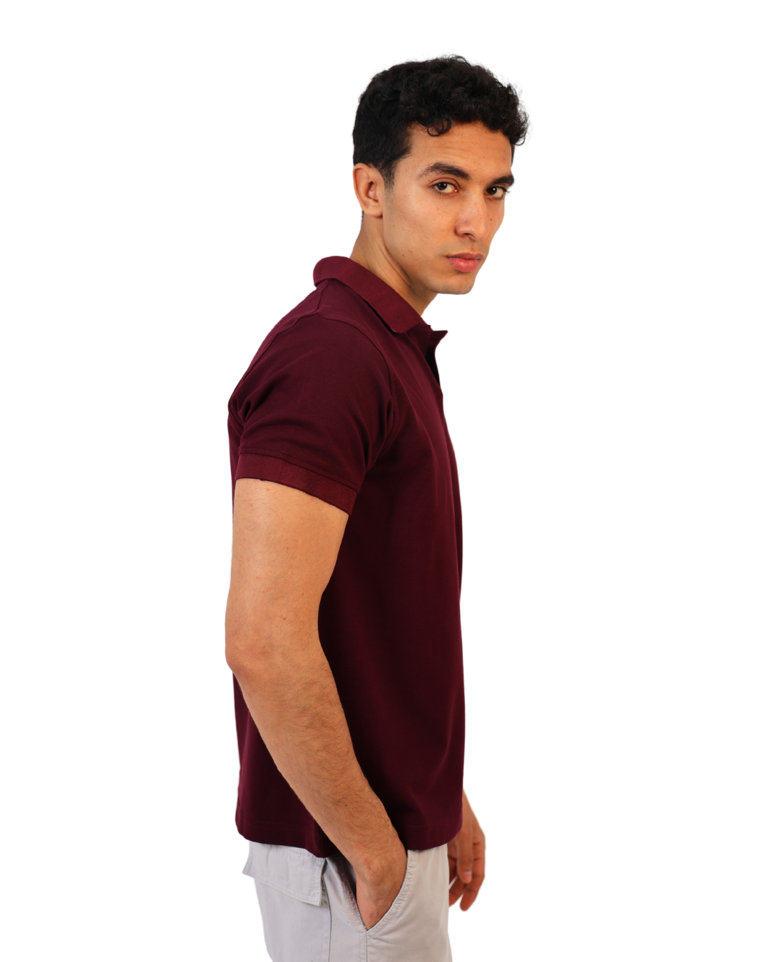 Buttonless Polo Pique - Maroon