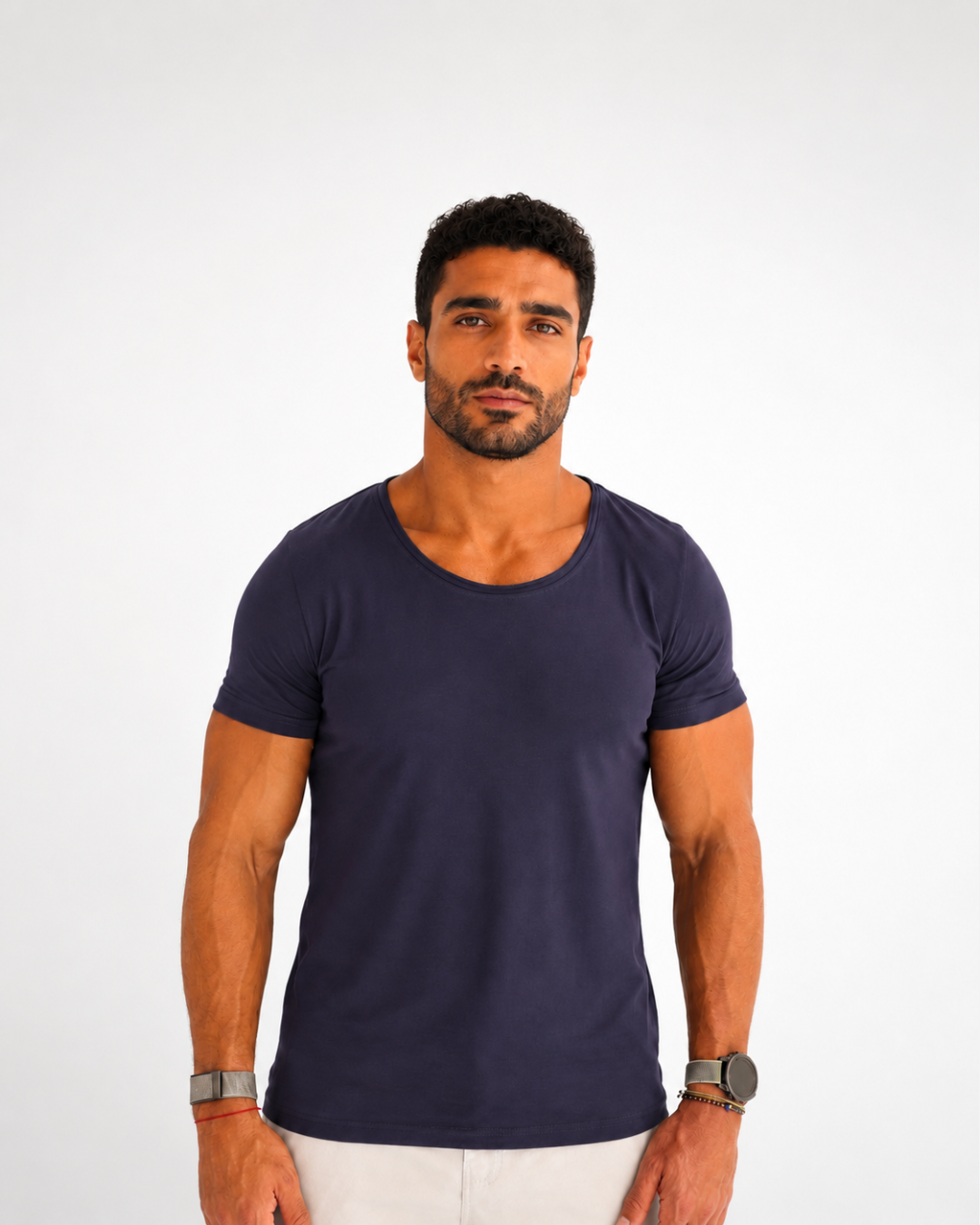 Basic Wide Neck Tee - Navy Blue
