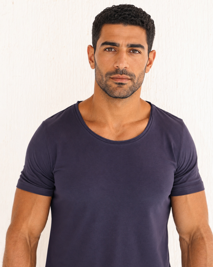 Basic Wide Neck Tee - Navy Blue