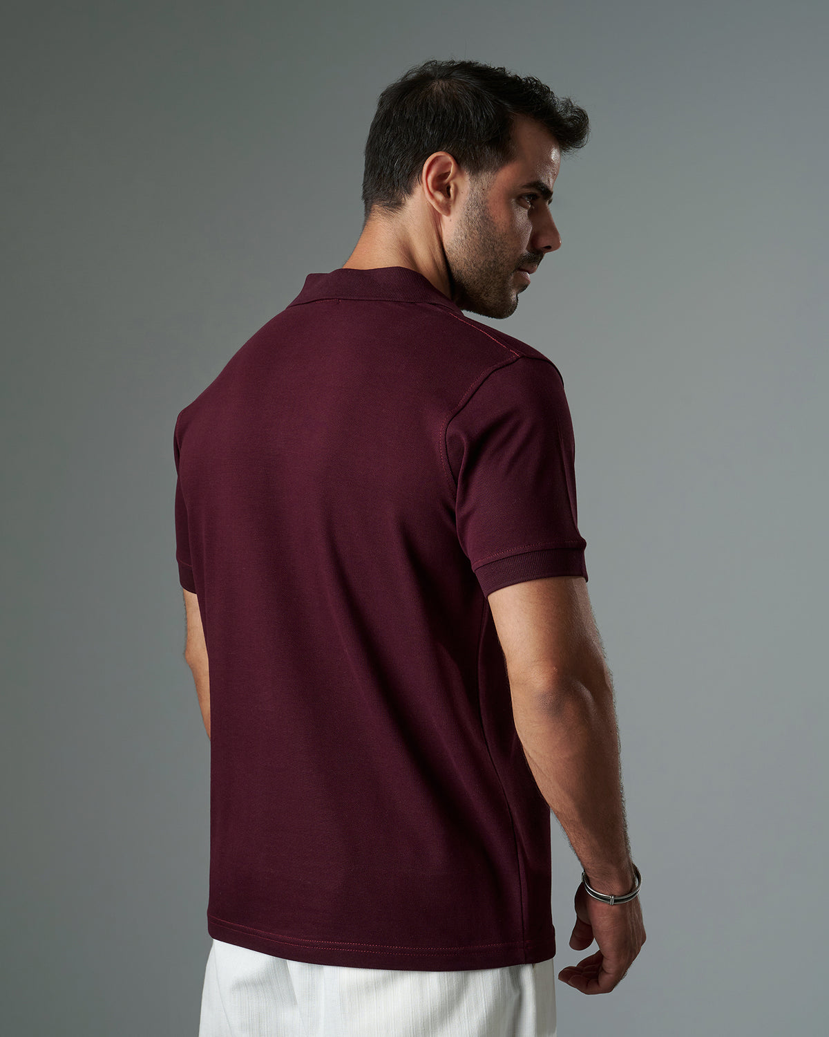 Buttonless Polo Pique - Maroon