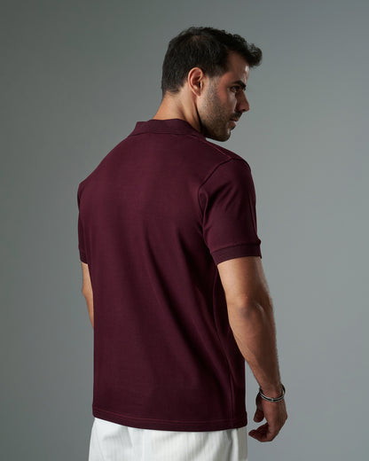 Buttonless Polo Pique - Maroon