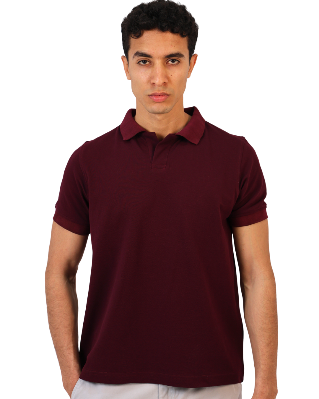 Buttonless Polo Pique - Maroon