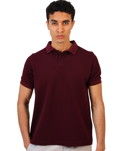 Buttonless Polo Pique - Maroon