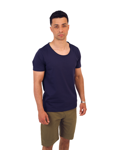 Basic Wide Neck Tee - Navy Blue