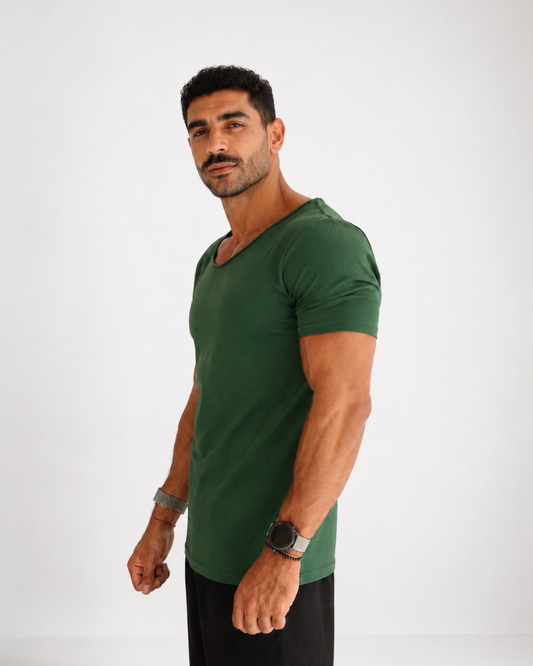 Basic Wide Neck Tee - Green